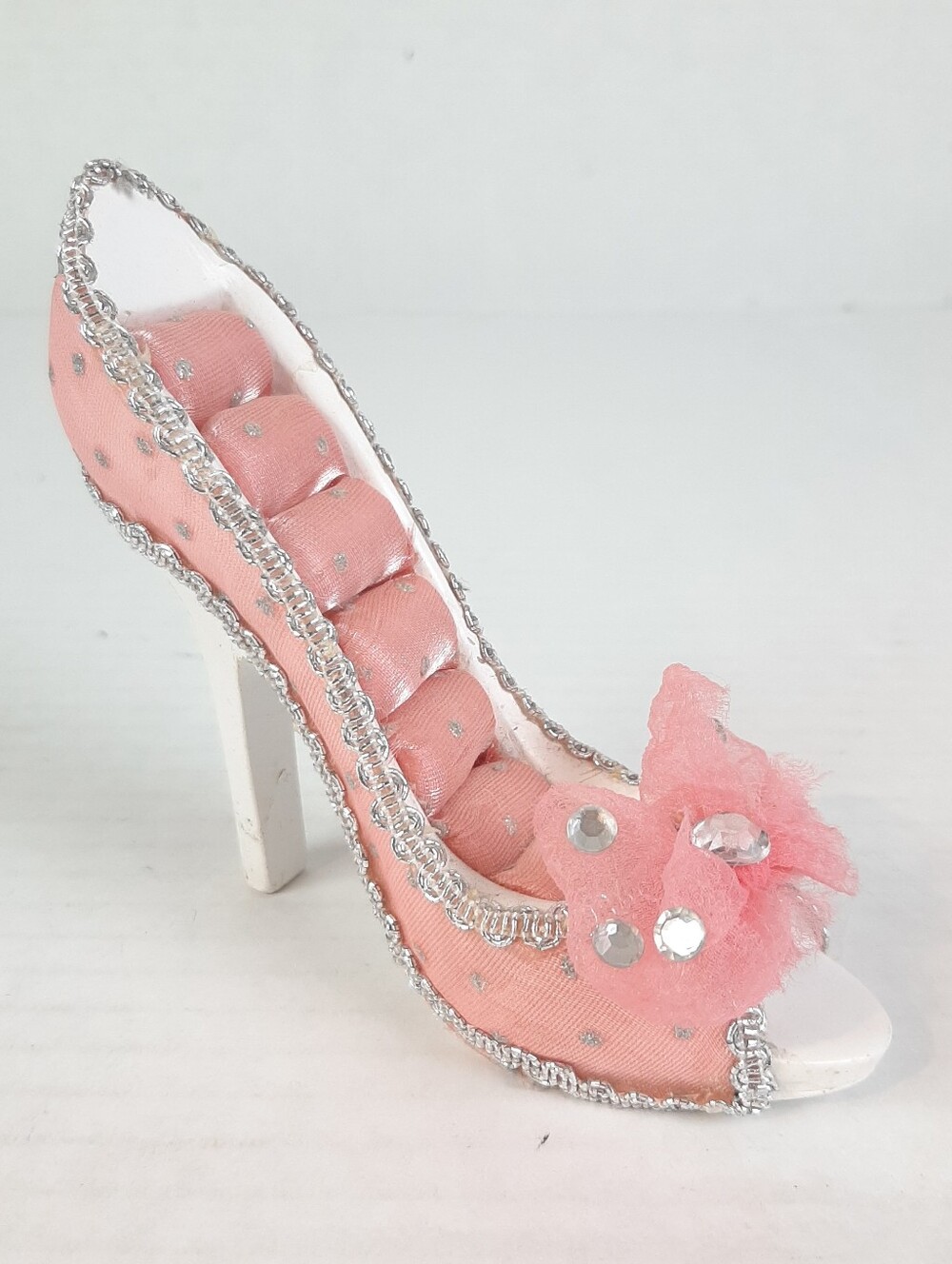 Pink with silver detail high heel jewelry display